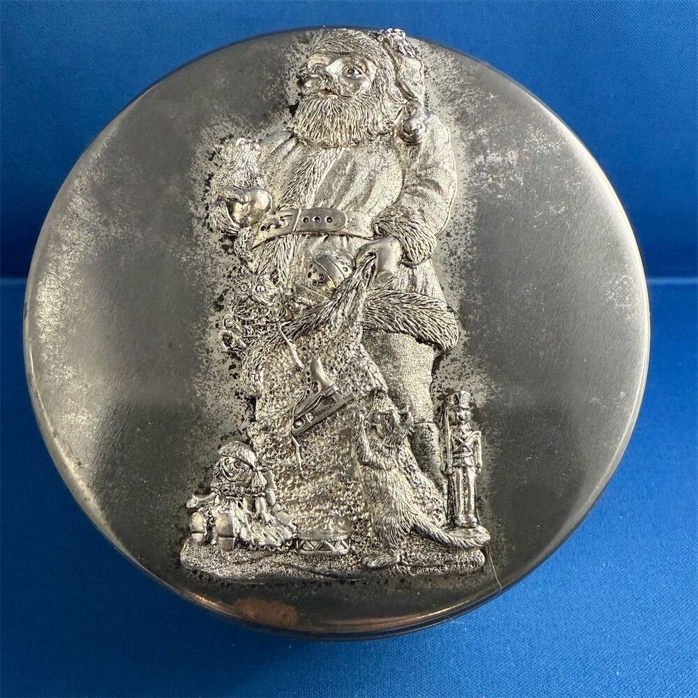 Rare Vintage 1997 Metzke Pewter Santa Claus Trinket Box Holiday Decor
